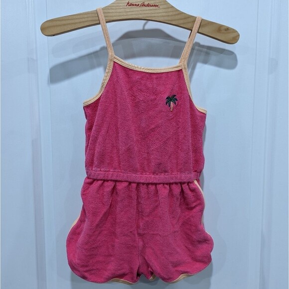 Tucker + Tate Pink Orange Terry Cloth Summer Cotton Romper Girls Size 4T - Picture 2 of 6